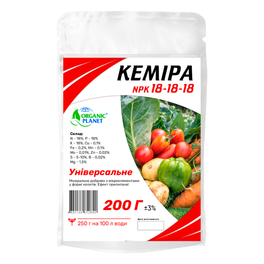 Кеміра NPK 18-18-18, мінеральне добриво, 200 г, Organic Planet Кеміра NPK 18-18-18, мінеральне добриво, 200 г, Organic Planet