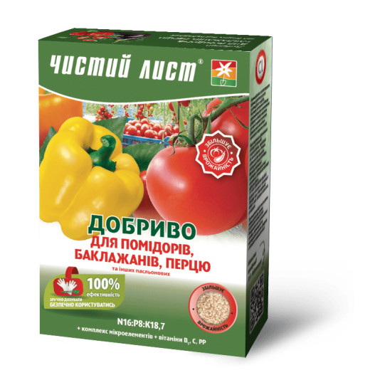 Чистий лист, кристалічне добриво для помідорів, перцю та інших пасльонових, 900 г Чистий лист, кристалічне добриво для помідорів, перцю та інших пасльонових, 900 г