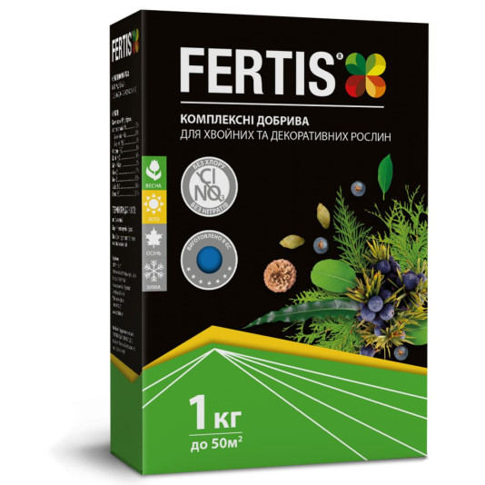Добриво для хвойних та декоративних рослин, NPK 12-8-16 + МЕ, 1 кг, Fertis Добриво для хвойних та декоративних рослин, NPK 12-8-16 + МЕ, 1 кг, Fertis
