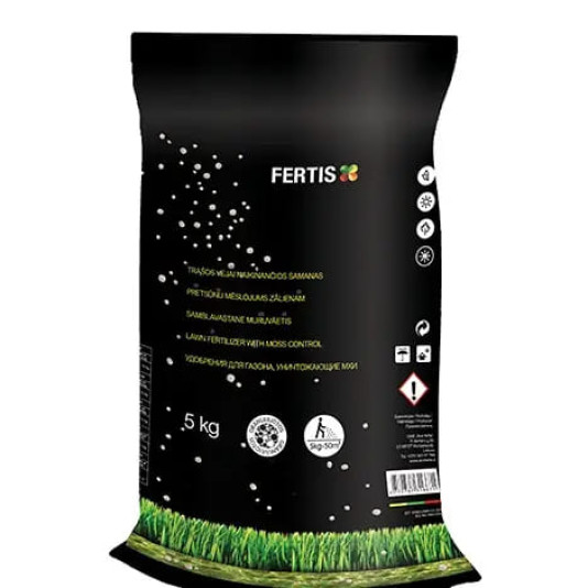 Азотное удобрение для газона и уничтожения мха, NPK 15-0-0 + Fe, 5 кг, Fertis