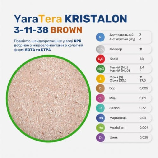 YaraTera Kristalon NPK 3-11-38 Brown (ЯраТера Кристалон Коричневый), водорастворимое удобрение, 25 кг YaraTera Kristalon NPK 3-11-38 Brown (ЯраТера Кристалон Коричневый), водорастворимое удобрение, 25 кг