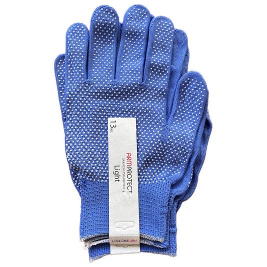 Блакитні трикотажні рукавиці, мікрокрапка, 13 клас в’язки, 1 Пара